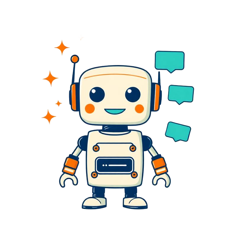 吹き出しとキラキラを添えたAIロボットのイラスト